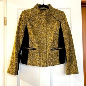 Textured Yellow Tweed Blazer with Black Side Panels